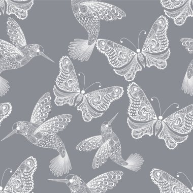 Hummingbird and Butterfly seamless pattern clipart