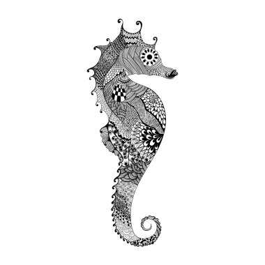 Zentangle black Sea Horse stilize