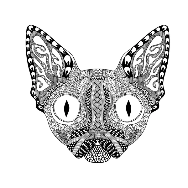 Cara estilizada Zentangle de Gato Negro — Archivo Imágenes Vectoriales