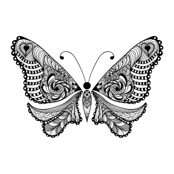 Zentangle estilizado negro mariposa — Vector de stock