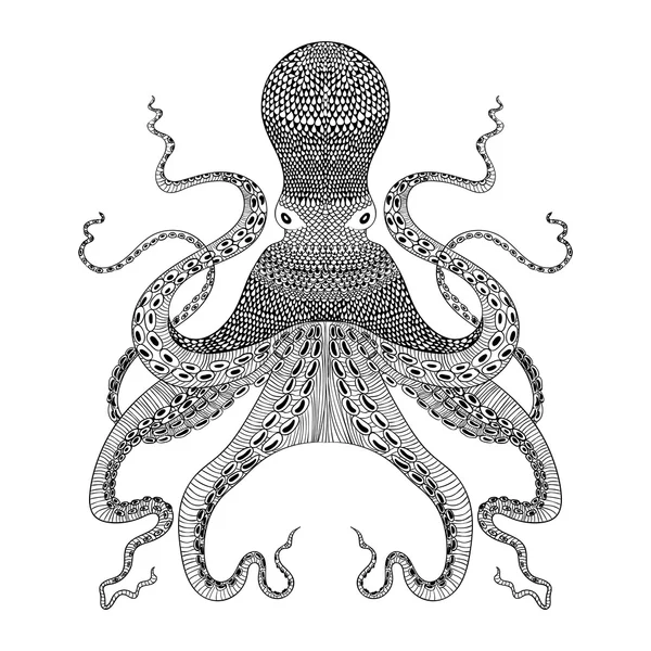 Zentangle gestileerde zwarte Octopus — Stockvector
