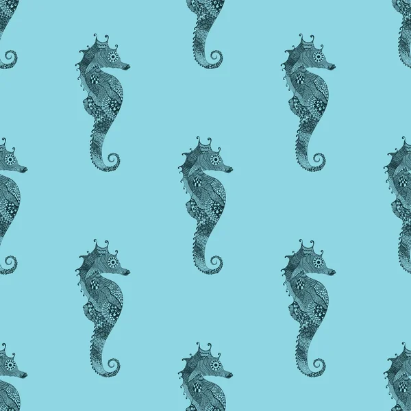 Sea Horse blue seamless pattern — Stock Vector