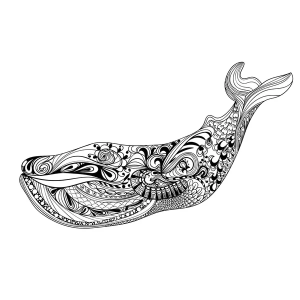 Zentangle stylisé baleine noire — Image vectorielle