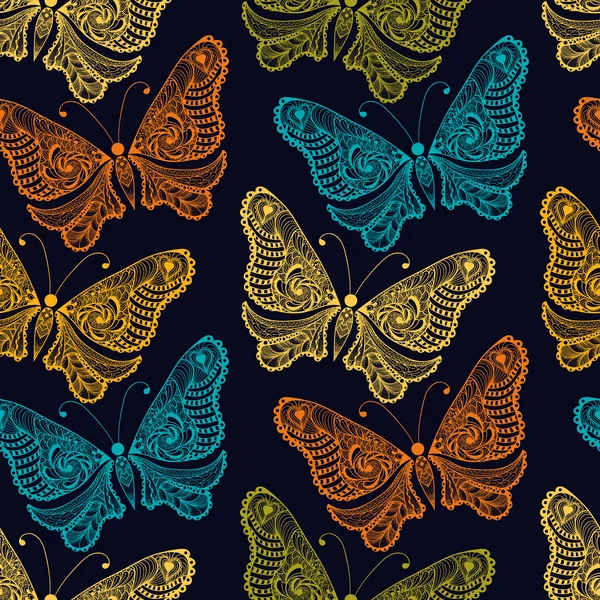Zentangle stylized Butterfly seamless pattern — Stock Vector