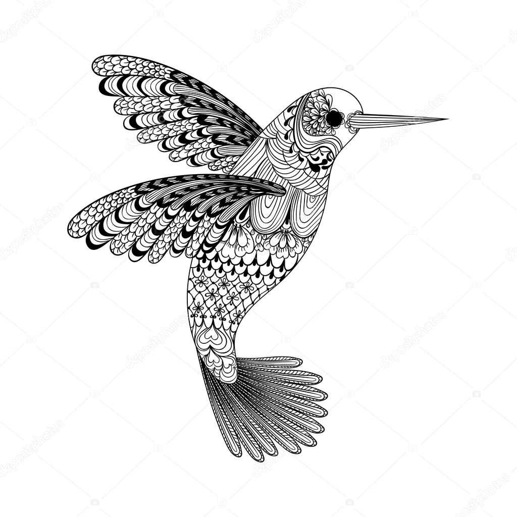 Zentangle stylized black Hummingbird