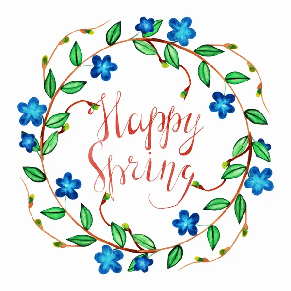 Coroană cu inscripție Happy Spring — Vector de stoc