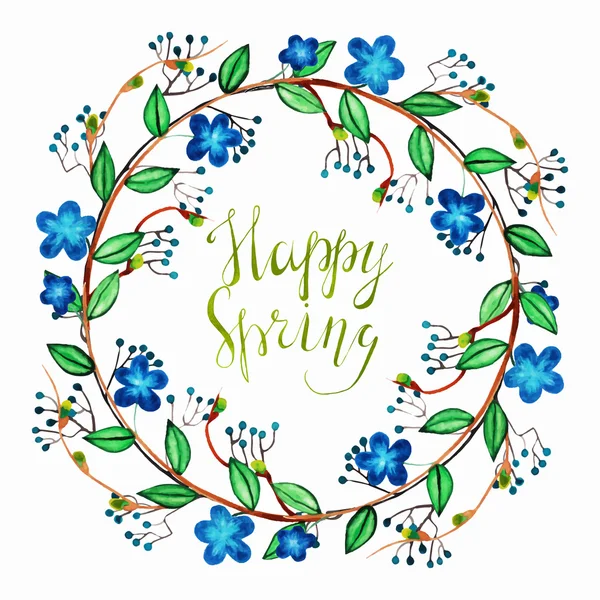 Couronne avec inscription Happy Spring — Image vectorielle
