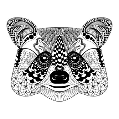 Zentangle siyah Rakun yüz stilize. El Drawn doodle vektör 