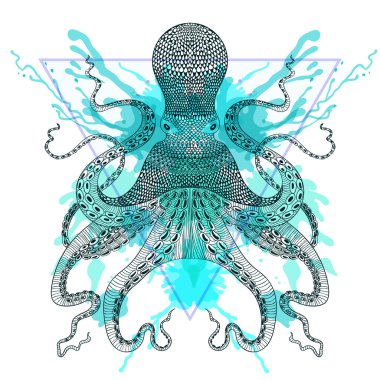 Zentangle suluboya ile üçgen çerçevesinde Octopuss stilize ben