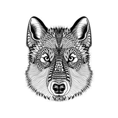 Zentangle kurt yüz stilize. El Guata çizilmiş doodle vektör hasta