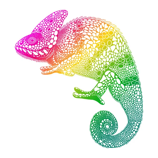 Zentangle stylized  multi coloured Chameleon. Hand Drawn Reptile — Stock Vector