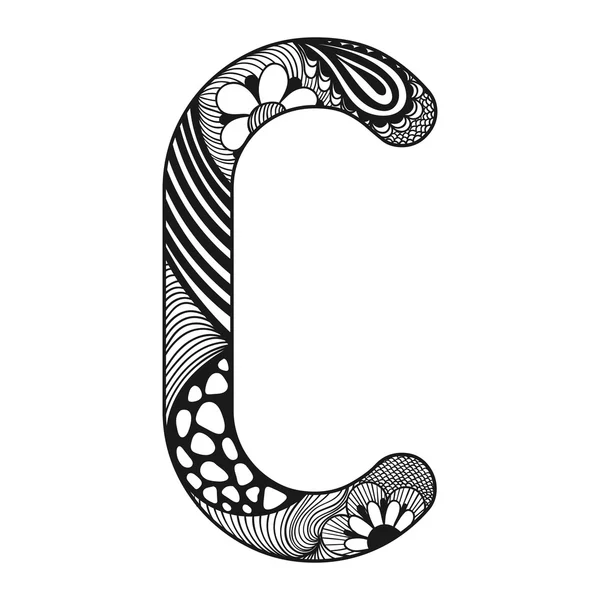 Alphabet stylisé Zentangle. Dentelle lettre C en style doodle. Main droite — Image vectorielle