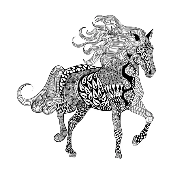 Ein stilisiertes schwarzes Pferd. handgezeichneter Doodle Vektor illustr — Stockvektor