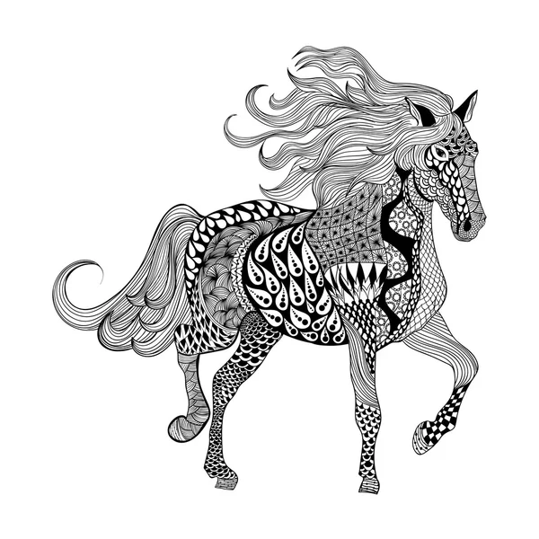 Cheval noir stylisé Zentangle. Vecteur de gribouillis dessiné à la main illustr — Image vectorielle