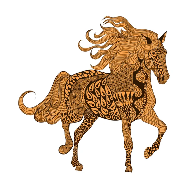 Zentangle estilizado Cavalo Castanho. Mão desenhado doodle vector illustr —  Vetores de Stock