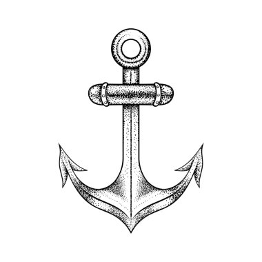Hand drawn elegant ship sea anchor, black sketch for tattoos des
