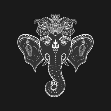 Hand drawn Elephant Head. Indian god Lord hindu deity Ganesha. G