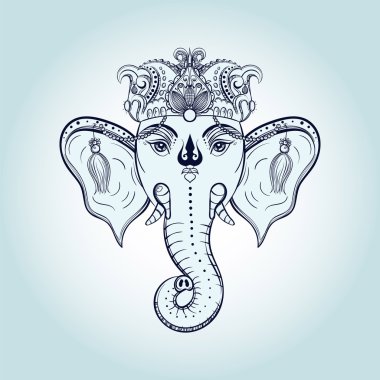 Hand drawn Elephant Head. Indian god Lord hindu deity Ganesha. G