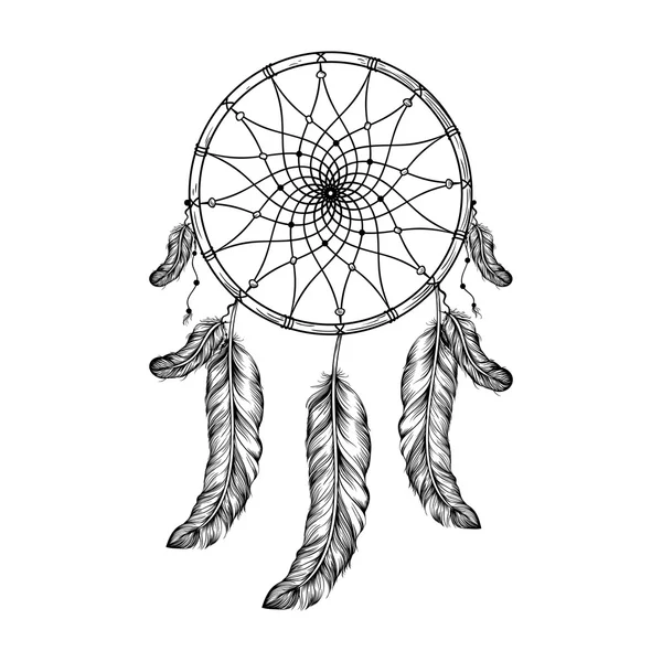 Dream catcher with feathers  in zentangle style, high detailed r — 스톡 벡터