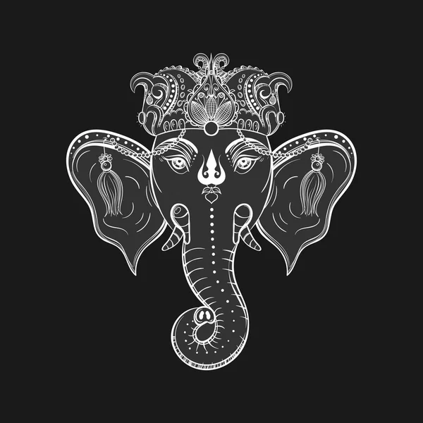 Cabeça de elefante desenhada à mão. Deus indiano Deus hindu divindade Ganesha. G —  Vetores de Stock