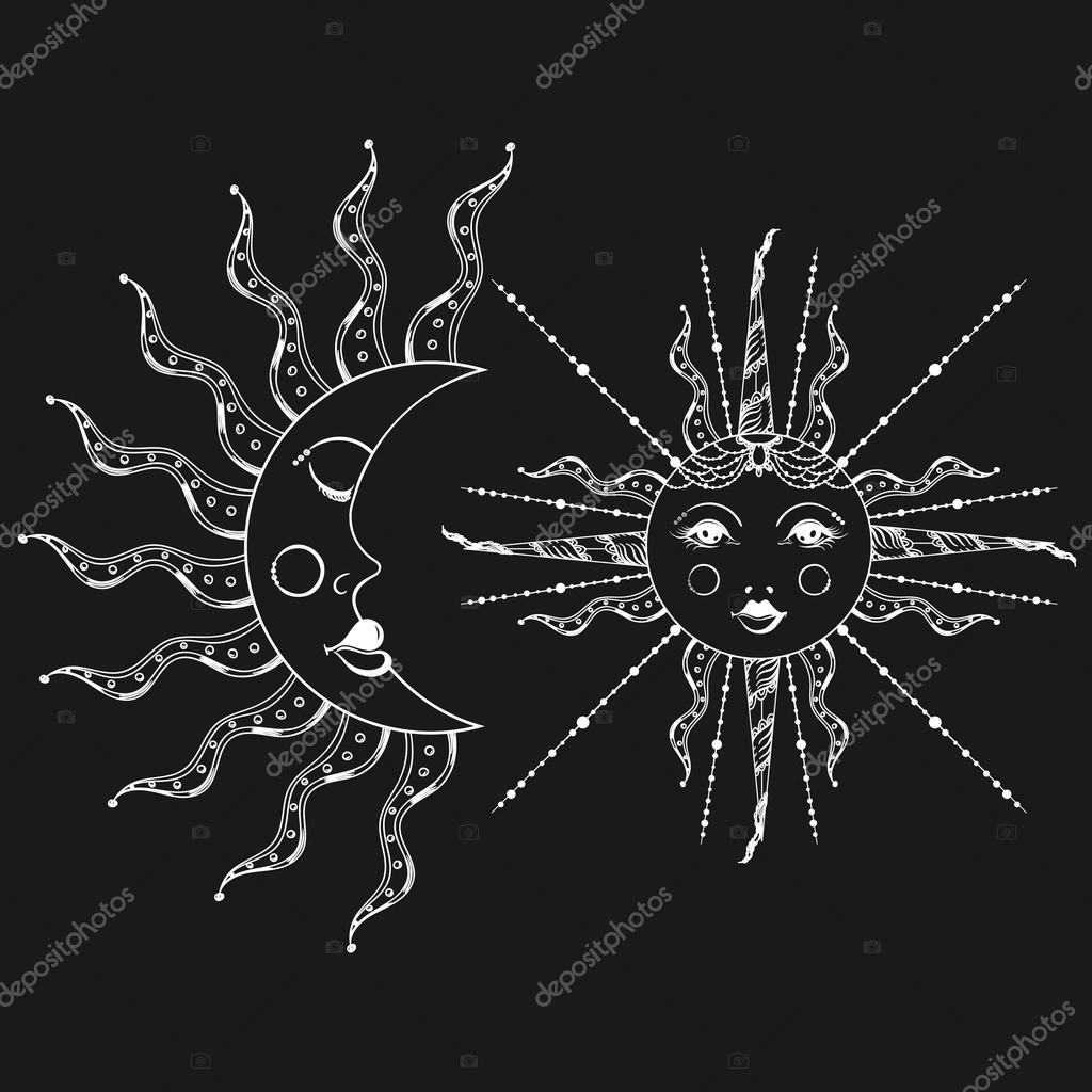 Boho elegant sun and vintage moon tattoo, zentangle stylized. Bo Stock  Vector Image by ©i_panki #80309428
