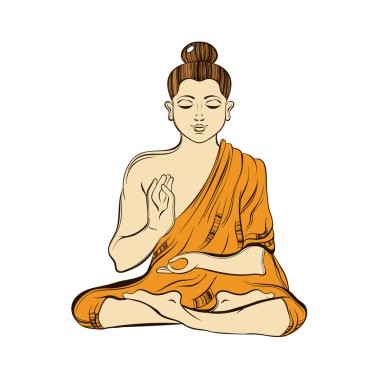 Hand drawn sitting Buddha in meditation. Yoga spirit. Sketch for