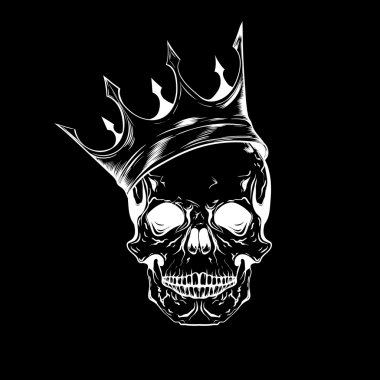 Hand drawn sketch scull with crown. Tattoo line art. Vintage vec