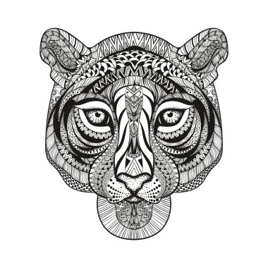 Zentangle Tiger yüz stilize. Elle çizilmiş doodle vektör illustra
