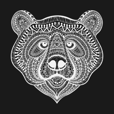 Zentangle beyaz ayı yüz stilize. Elle çizilmiş doodle vektör hastası