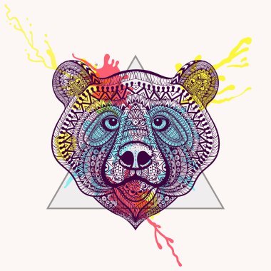 Zentangle su ile üçgen kare Menekşe ayı yüzüne stilize