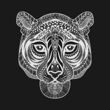 Zentangle beyaz kaplan yüz stilize. Elle çizilmiş doodle vektör Il