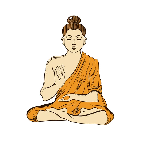 Hand drawn sitting Buddha in meditation. Yoga spirit. Sketch for — Stockvector