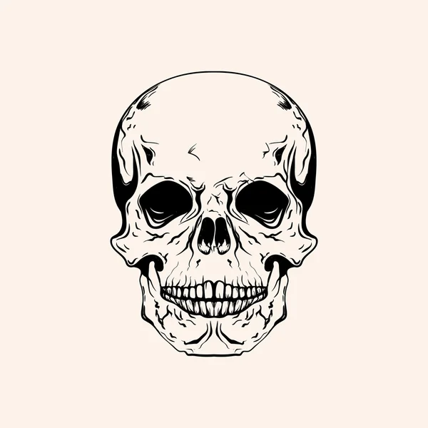 Hand drawn sketch scull tattoo line art. Vintage vector illustra — Stok Vektör