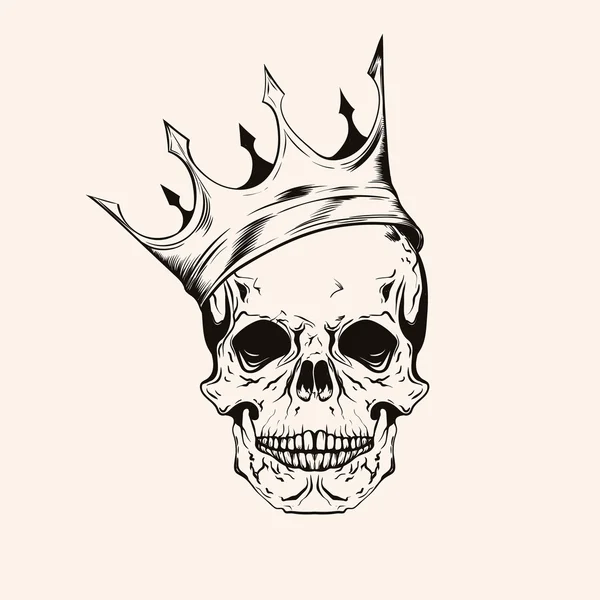 Hand drawn sketch scull with crown tattoo line art. Vintage vect — Stockový vektor