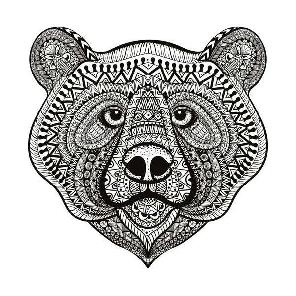 Zentangle stylisé visage d'ours. Illustrat vectoriel de gribouillis dessiné à la main — Image vectorielle