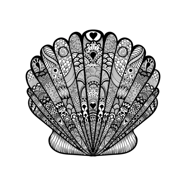 Zentangle stylized black sea shell. Hand Drawn  doodle vector il — Διανυσματικό Αρχείο