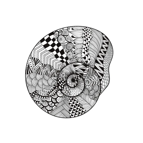 Zentangle estilizado concha negra. Ilustración vectorial dibujada a mano — Vector de stock
