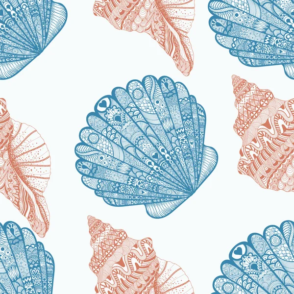 Zentangle stilisierte Meeresmuscheln nahtloses Muster. Hand gezeichnet — Stockvektor