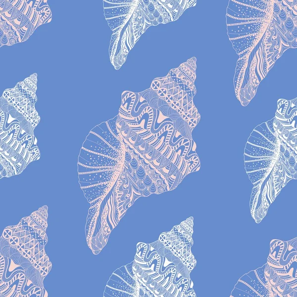 Zentangle estilizado padrão cockleshell mar sem costura. Desenho à mão — Vetor de Stock
