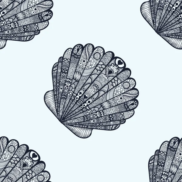 Zentangle stylized sea shell seamless pattern. Hand Drawn  doodl — ストックベクタ