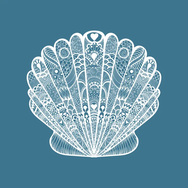 Zentangle estilizado concha de mar blanco. Dibujado a mano doodle vector il — Vector de stock