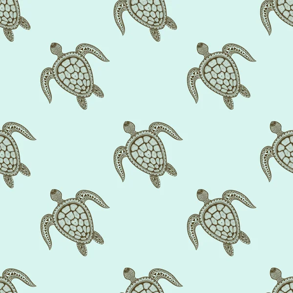 Zentangle tribal stylized turtle seamless pattern. Hand Drawn aq — Stock Vector