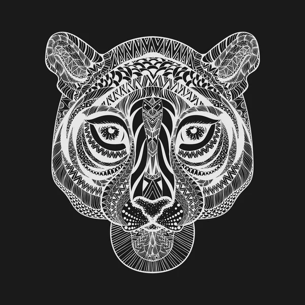 Zentangle beyaz kaplan yüz stilize. Elle çizilmiş doodle vektör Il