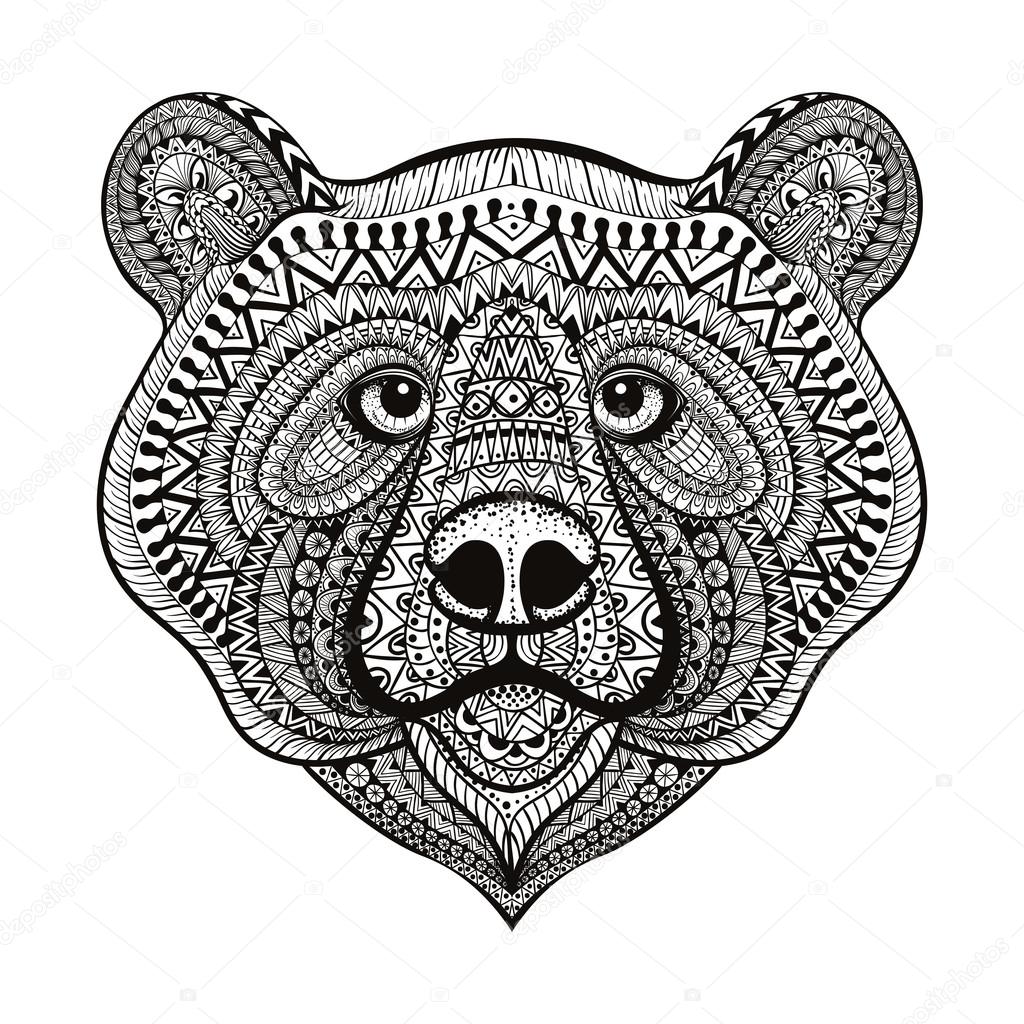 Zentangle stylized Bear face. Hand Drawn doodle vector illustrat