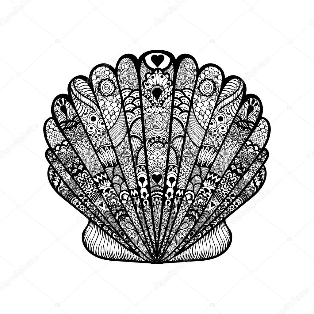 Zentangle stylized black sea shell. Hand Drawn doodle vector il Stock ...