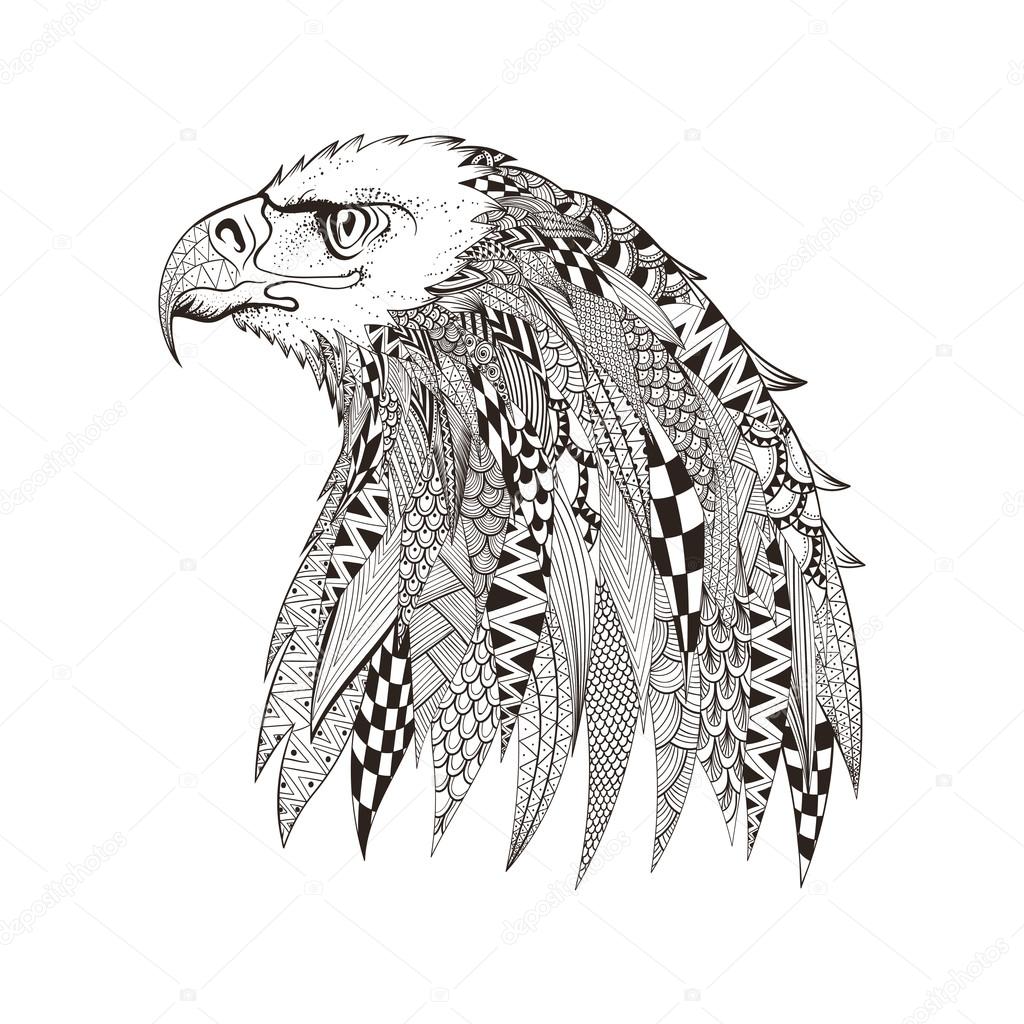 Zentangle stylized head of eagle. Hand Drawn doodle vector illus