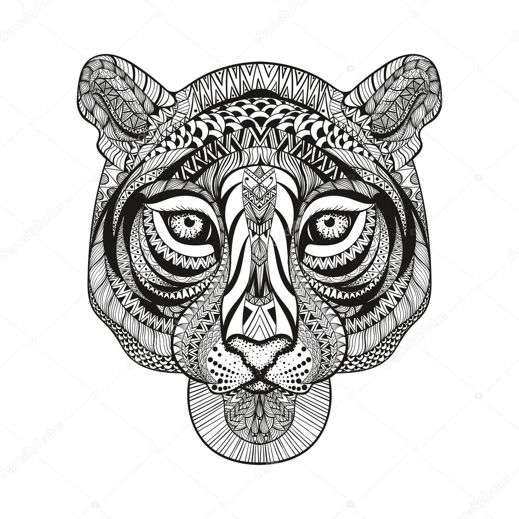 Zentangle stylized Tiger face. Hand Drawn doodle vector illustra