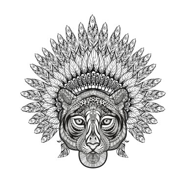 Hand Drawn patterned Tiger in zentangle style with Feathered War