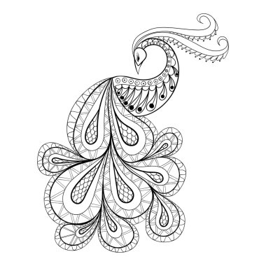Hand drawn peacock  for antistress Coloring Page with high detai clipart
