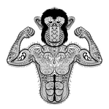 Zentangle stylized strong Monkey like Bodybuilder. Hand Drawn sp